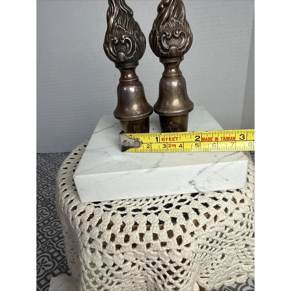 Antique Silver Plate Candelabra Flame Finials/Wine Stoppers. Set Of 2.